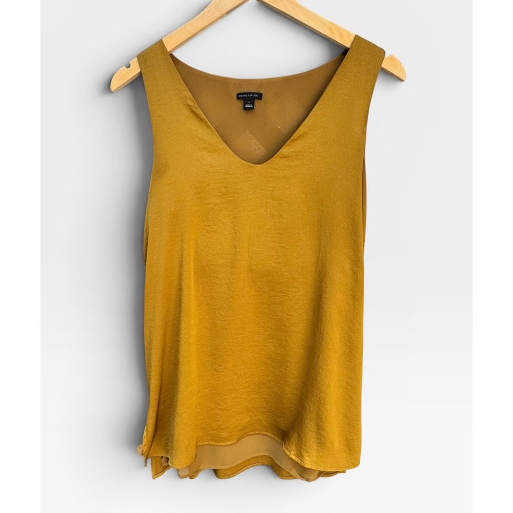 Ann Taylor Small Mustard Sleeveless Layered V-Neck Blouse Tank Top Womens